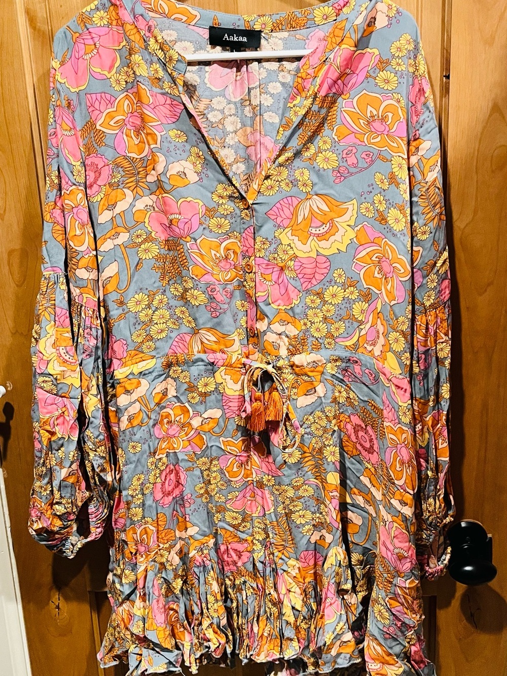 Aakaa Pink & Orange Floral Drawstring Boho Tunic